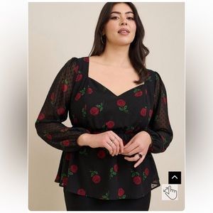 Peplum Chiffon Clip Dot Puff Sleeve Top